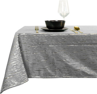 Unique Living Tafelkleed kerst - grijs/zilver met goud - rechthoekig - polyester - 250 x 145 cm