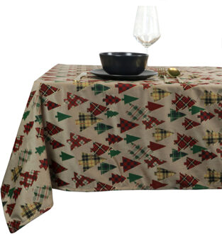 Unique Living tafelkleed kerst - kerstbomen print -polyester -200 x 150 cm - Tafellakens Bruin