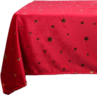 Unique Living Tafelkleed kerst thema - rood met gouden sterren - polyester - 250 x 150 cm