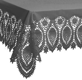 Unique Living tafelkleed/tafellaken - buiten/binnen - antraciet - 137 x 180 cm - Kant patroon
