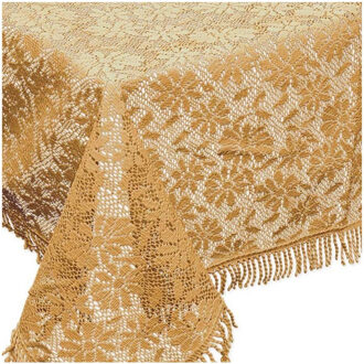 Unique Living tafelkleed/tafellaken - buiten/binnen - goudgeel - 150 x 220 cm - Kant patroon Goudkleurig