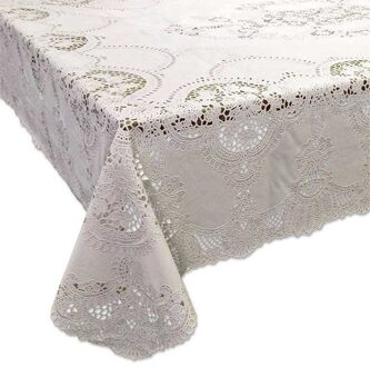 Unique Living tafelkleed/tafellaken - buiten/binnen - ivoor wit - 137 x 180 cm - Kant patroon
