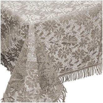 Unique Living tafelkleed/tafellaken - buiten/binnen - lichtgrijs - 140 x 180 cm - Kant patroon