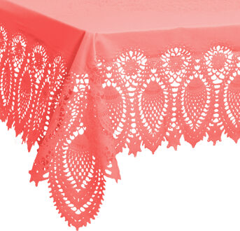 Unique Living tafelkleed/tafellaken - buiten/binnen - suiker roze - 137 x 180 cm - Kant patroon