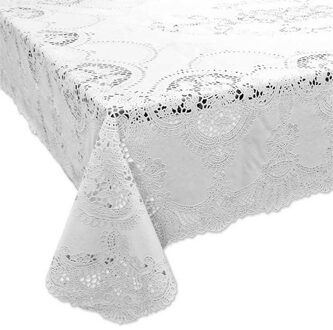 Unique Living tafelkleed/tafellaken - buiten/binnen - wit - 152 x 228 cm - Kant patroon