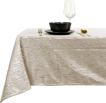 Unique Living Tafelkleed/tafellaken kerst - ivoor wit - 145 x 200 cm - rechthoekig - polyester Ivoorwit