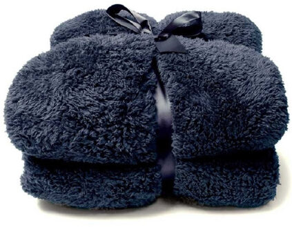 Unique Living Teddy plaid/deken - donker blauw - polyester - 150 x 200 cm