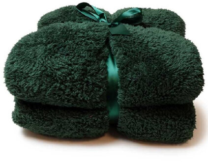 Unique Living Teddy plaid/deken - donker groen - polyester - 150 x 200 cm