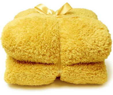 Unique Living Teddy plaid/deken - geel - polyester - 150 x 200 cm