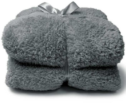 Unique Living Teddy plaid/deken - grijs - polyester - 150 x 200 cm