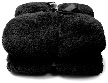 Unique Living Teddy plaid/deken - zwart - polyester - 150 x 200 cm