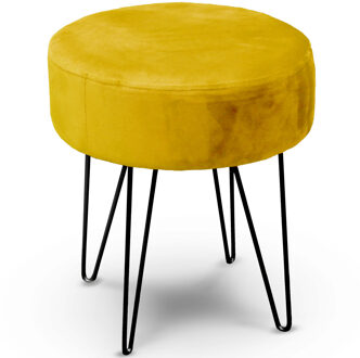 Unique Living velvet kruk Davy - oker geel - metaal/stof - 35 x 40 cm - Krukjes