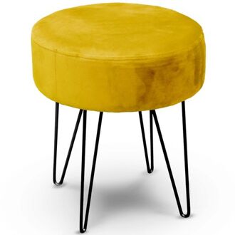 Unique Living velvet kruk Davy - oker geel - metaal/stof - 35 x 40 cm - Krukjes