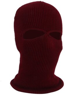 Unisex 2-Gat Gebreide Ski Masker Balaclava Hoed Winter Effen Kleur Full Face Cover Halsbeenkap Outdoor Winddicht Beanie cap Bourgondië