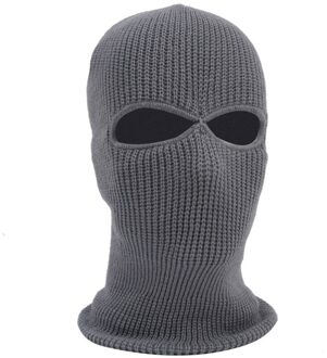 Unisex 2-Gat Gebreide Ski Masker Balaclava Hoed Winter Effen Kleur Full Face Cover Halsbeenkap Outdoor Winddicht Beanie cap Grijs