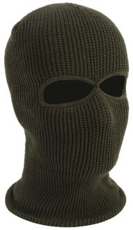Unisex 2-Gat Gebreide Ski Masker Balaclava Hoed Winter Effen Kleur Full Face Cover Halsbeenkap Outdoor Winddicht Beanie cap leger groen