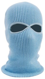Unisex 2-Gat Gebreide Ski Masker Balaclava Hoed Winter Effen Kleur Full Face Cover Halsbeenkap Outdoor Winddicht Beanie cap lucht blauw