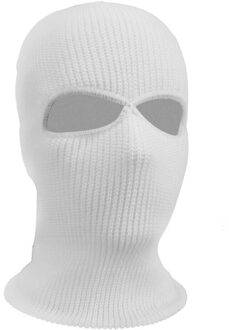 Unisex 2-Gat Gebreide Ski Masker Balaclava Hoed Winter Effen Kleur Full Face Cover Halsbeenkap Outdoor Winddicht Beanie cap wit