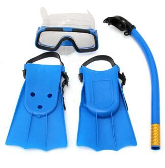 Unisex 3-7 Jaar Kinderen Kids 3Pcs Zwemmen Duikbril Snorkel Maskers Snorkelen Flippers Set Anti-Fog wide-View Super Clear Blauw
