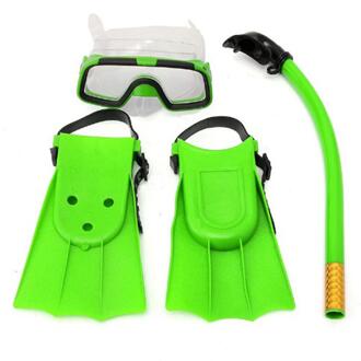 Unisex 3-7 Jaar Kinderen Kids 3Pcs Zwemmen Duikbril Snorkel Maskers Snorkelen Flippers Set Anti-Fog wide-View Super Clear groen