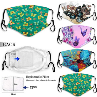 Unisex Adjustable Windproof Reusable Butterfly Printed Face Mask with 2 Activated Carbon Filter Face Protect mascarilla masque