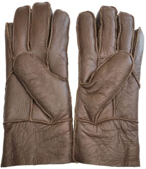 Unisex bruine schapenvacht leren handschoenen met oprolbare/neerwaartse manchetten - maat