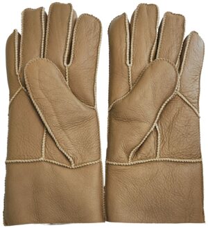 Unisex bruine schapenvacht leren handschoenen met oprolbare/neerwaartse manchetten - XL