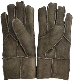 Unisex bruine schapenvacht suède handschoenen met oprolbare/neerwaartse manchetten