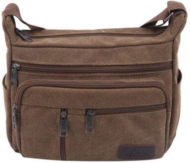 Unisex Canvas Crossbody Tassen Enkele Schoudertassen Reizen Casual Handtassen Messenger Bags Stevige Rits Schooltassen Voor Tieners koffie