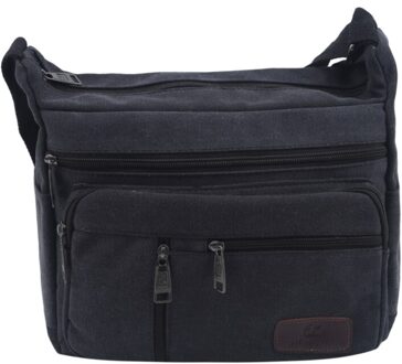 Unisex Canvas Crossbody Tassen Enkele Schoudertassen Reizen Casual Handtassen Messenger Bags Stevige Rits Schooltassen Voor Tieners zwart