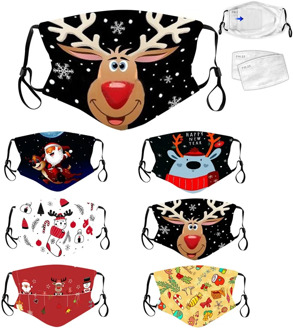 Unisex Christmas Outdoor Face Washable Breathable Reusable 1 Mask +2PC Filter Mouth Caps Washable Mascarilla