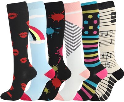 Unisex Compressie Sokken Been Ondersteuning Stretch Spataderen Kous Knie Graffiti Regenboog Dot Sokken Outdoor Hoge elasticiteit Sok L XL