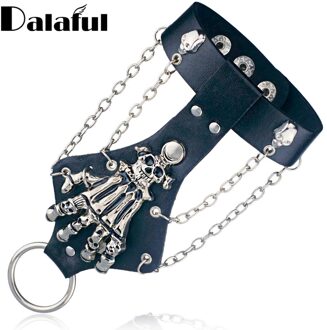 Unisex Cool Punk Rock Gothic Skeletschedel Hand Handschoen Chain Link Polsband Bangle Lederen Armband S244