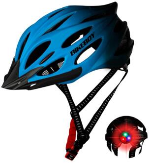 Unisex Fietshelm Met Licht Fiets Ultralight Helm Intergrally-Gegoten Mountain Road Bike Fiets Mtb Helm Veilig Gradient blauw