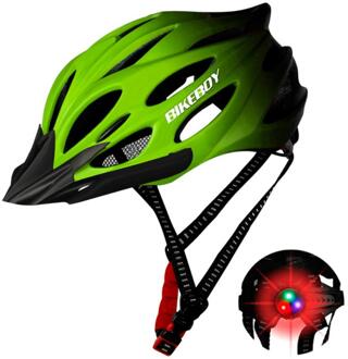 Unisex Fietshelm Met Licht Fiets Ultralight Helm Intergrally-Gegoten Mountain Road Bike Fiets Mtb Helm Veilig Gradient groen