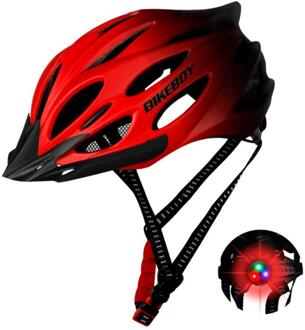 Unisex Fietshelm Met Licht Fiets Ultralight Helm Intergrally-Gegoten Mountain Road Bike Fiets Mtb Helm Veilig Gradient rood