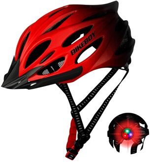 Unisex Fietshelm Met Licht Fiets Ultralight Helm Intergrally-Gegoten Mountain Road Bike Fiets Mtb Helm Veilige Mannen Vrouwen Rood