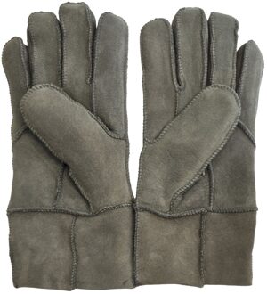 Unisex grijze schapenvacht suède handschoenen met oprolbare/neerwaartse manchetten - maat Grijs