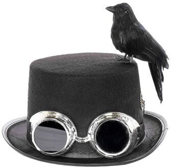 Unisex Heavy Metal Muziek Festival Top Hoed Carnaval Retro Gothic Steampunk Cosplay Zwarte Jazz Cap Met Kraai Bril