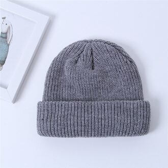 Unisex Herfst Winter Effen Kleur Watermeloen Hip Hop Gebreide Wollen Muts Cap Sneeuw Cap licht grijs