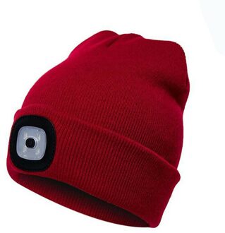 Unisex Herfst Winter Led Verlichte Cap Warme Mutsen Outdoor Vissen Running Beanie Hoed Flash Mannen Vrouwen Camping Klimmen Caps rood