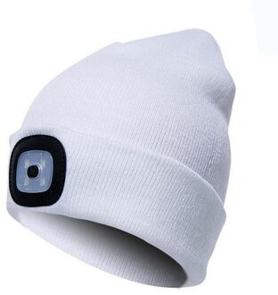 Unisex Herfst Winter Led Verlichte Cap Warme Mutsen Outdoor Vissen Running Beanie Hoed Flash Mannen Vrouwen Camping Klimmen Caps wit
