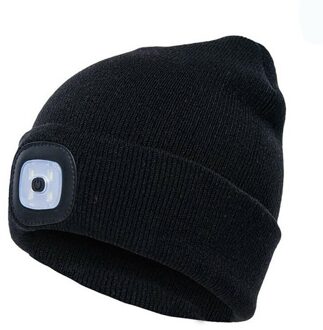 Unisex Herfst Winter Led Verlichte Cap Warme Mutsen Outdoor Vissen Running Beanie Hoed Flash Mannen Vrouwen Camping Klimmen Caps zwart