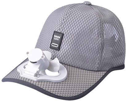 Unisex Hoed Fan Cooling Camping Wandelen Sport Zomer Baseball Outdoor Reizen Cap Katoen Usb Opladen Ventilator Zonnebrandcrème Cap licht grijs