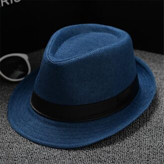 Unisex Jazz Hoeden Mode Stro Panama Stijl Packable Reizen Zonnehoed Blauw