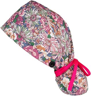 Unisex Katoen Scrubs Cap Met Knoppen Zweetband Bouffant Hoed Tie Terug Verstelbare Schoonheidssalon Verpleging Werken Caps Enfermera A50