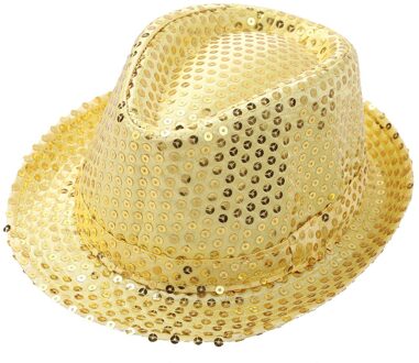 Unisex Kids Jongens Meisjes Pailletten Jazz Hoeden Fedora Hoed Effen Kleur Pailletten Fedora Hoed Dans Cap Voor Party Tonen Podium prestaties geel