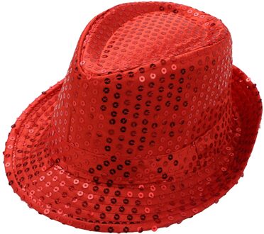 Unisex Kids Jongens Meisjes Pailletten Jazz Hoeden Fedora Hoed Effen Kleur Pailletten Fedora Hoed Dans Cap Voor Party Tonen Podium prestaties rood