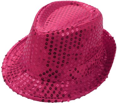 Unisex Kids Jongens Meisjes Pailletten Jazz Hoeden Fedora Hoed Effen Kleur Pailletten Fedora Hoed Dans Cap Voor Party Tonen Podium prestaties roos rood
