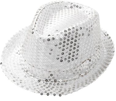Unisex Kids Jongens Meisjes Pailletten Jazz Hoeden Fedora Hoed Effen Kleur Pailletten Fedora Hoed Dans Cap Voor Party Tonen Podium prestaties wit